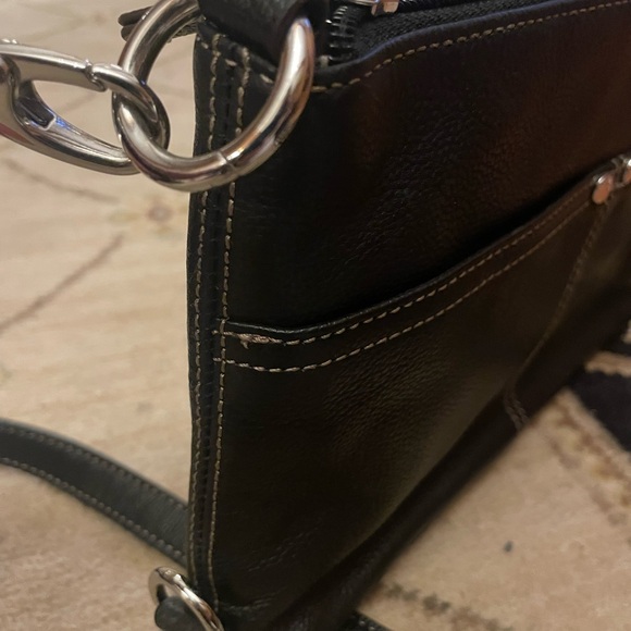 Tignanello Black Leather Y2K Crossbody Bag Silver Hardware - Picture 9 of 11